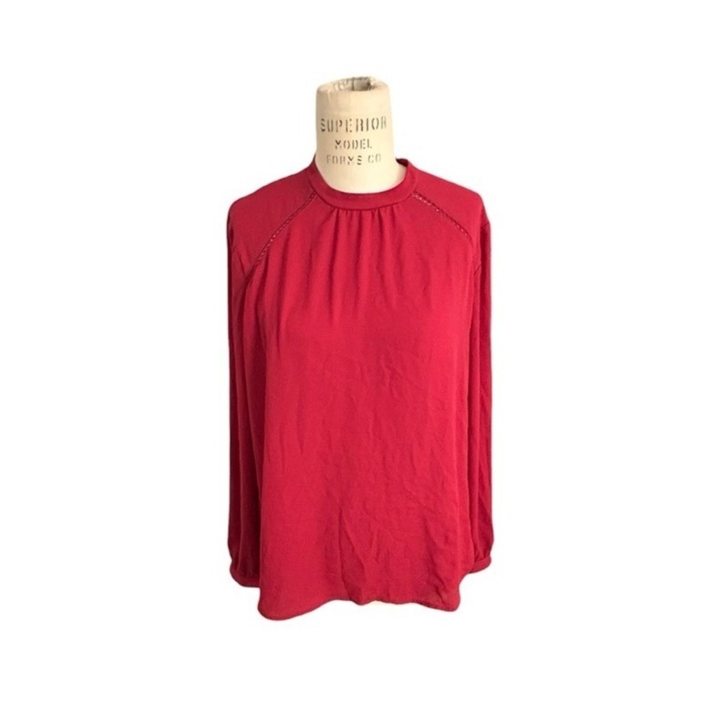 Express Lightweight Sheer Red Women's Top Med Work Business‎ Casual Button Back